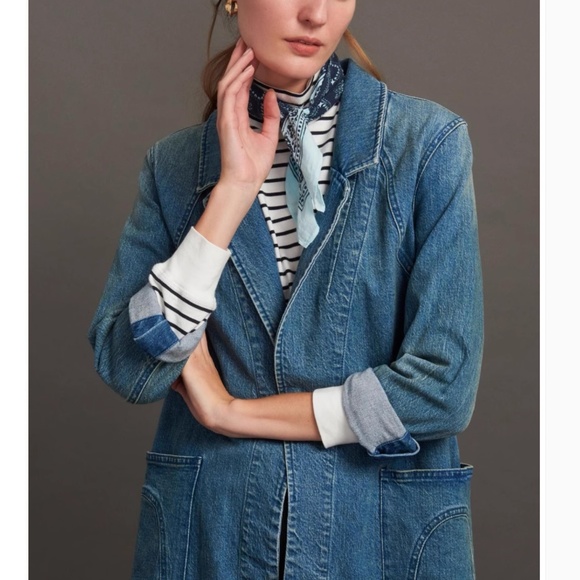 Anthropologie Blue Denim Trench Coat - Picture 4 of 10